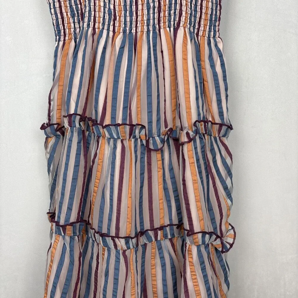 Tularosa Revolve Ingrid Dress M Colorful Striped Ruffled Smocked Fit and Flare - Picture 4 of 12